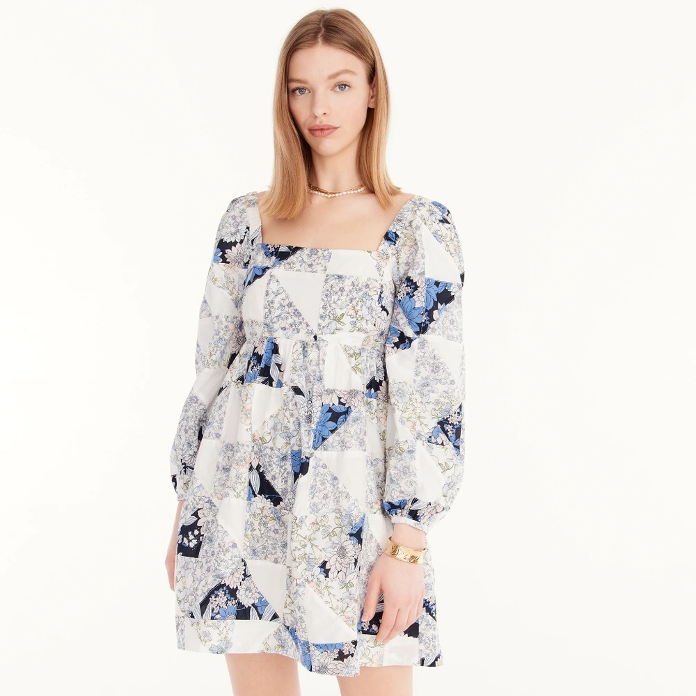 J.Crew: Squareneck Cotton Voile Dress In Patchwork Floral For Women